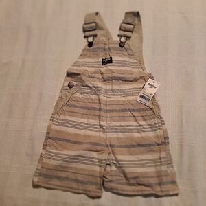 Oshkosh boys size 3T striped overalls, blue, tan, cream stripes NWT